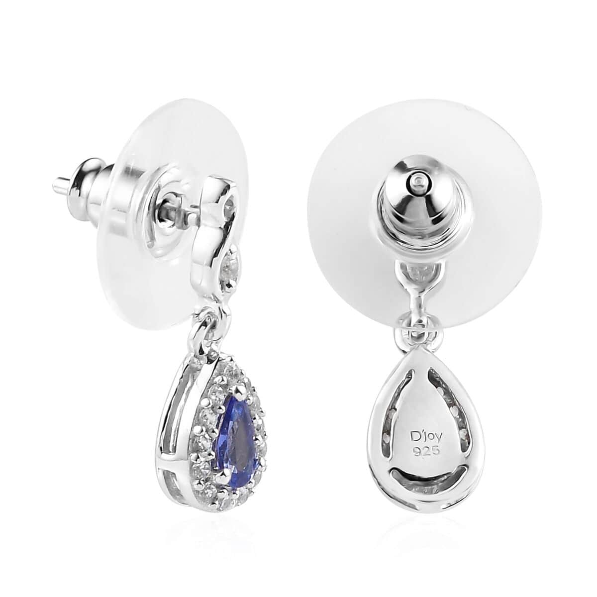 AAA Tanzanite and White Zircon Drop Earrings in Platinum Over Sterling Silver 0.65 ctw image number 3