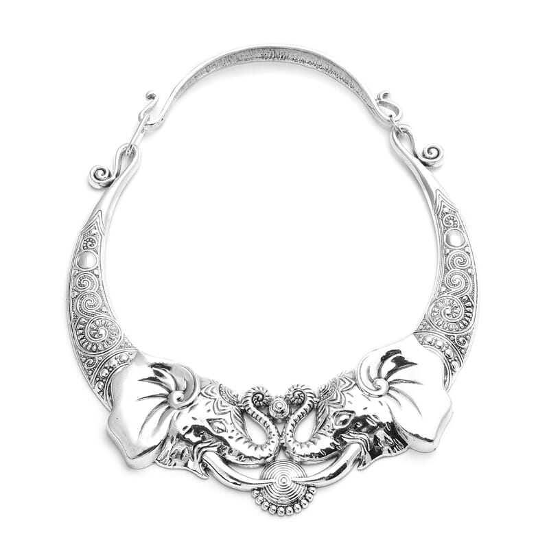 Elephant Earrings and Necklace in Silvertone and Stainless Steel 16 Inches