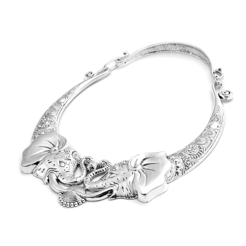 Elephant Earrings and Necklace in Silvertone and Stainless Steel 16 Inches