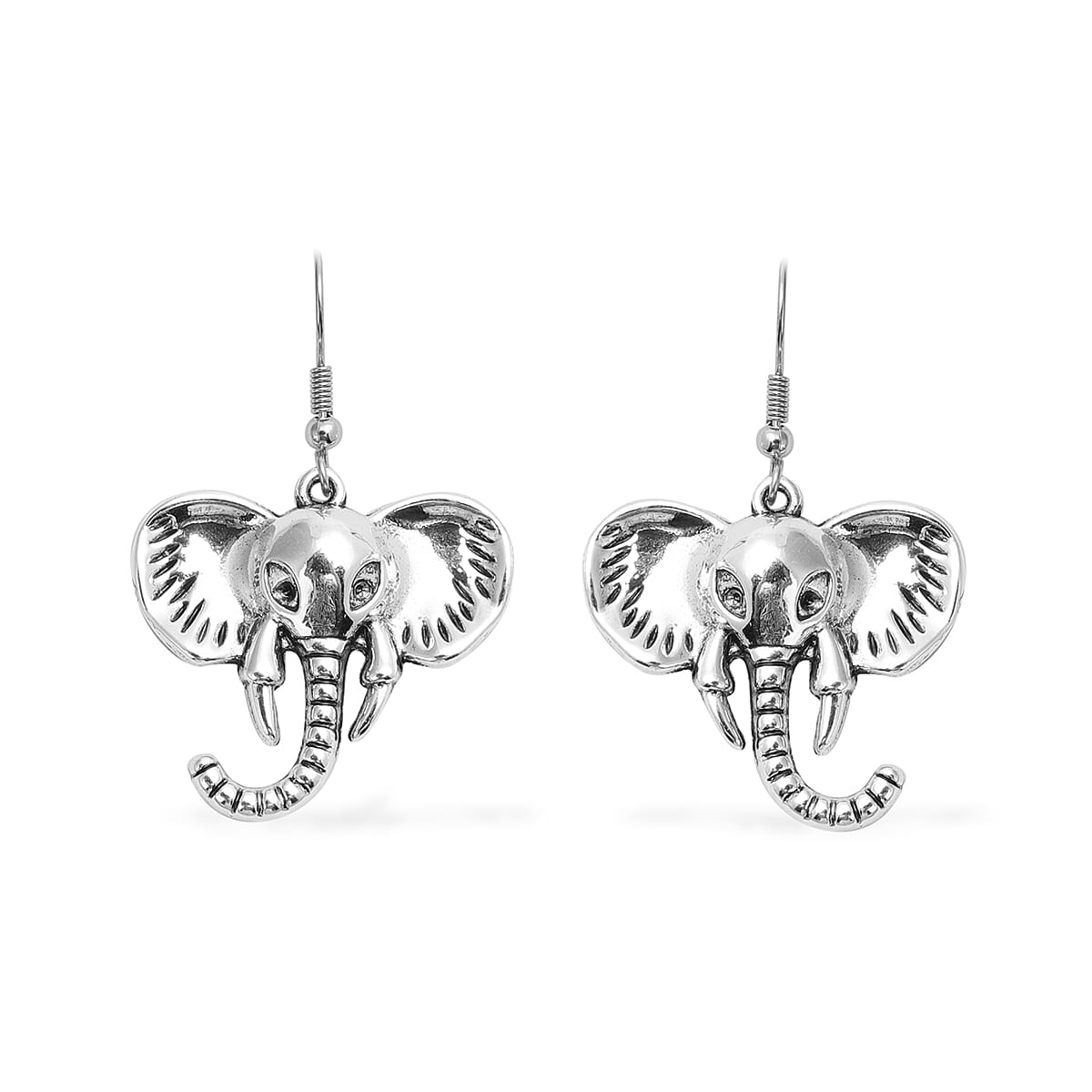 Elephant Earrings and Necklace in Silvertone and Stainless Steel 16 Inches