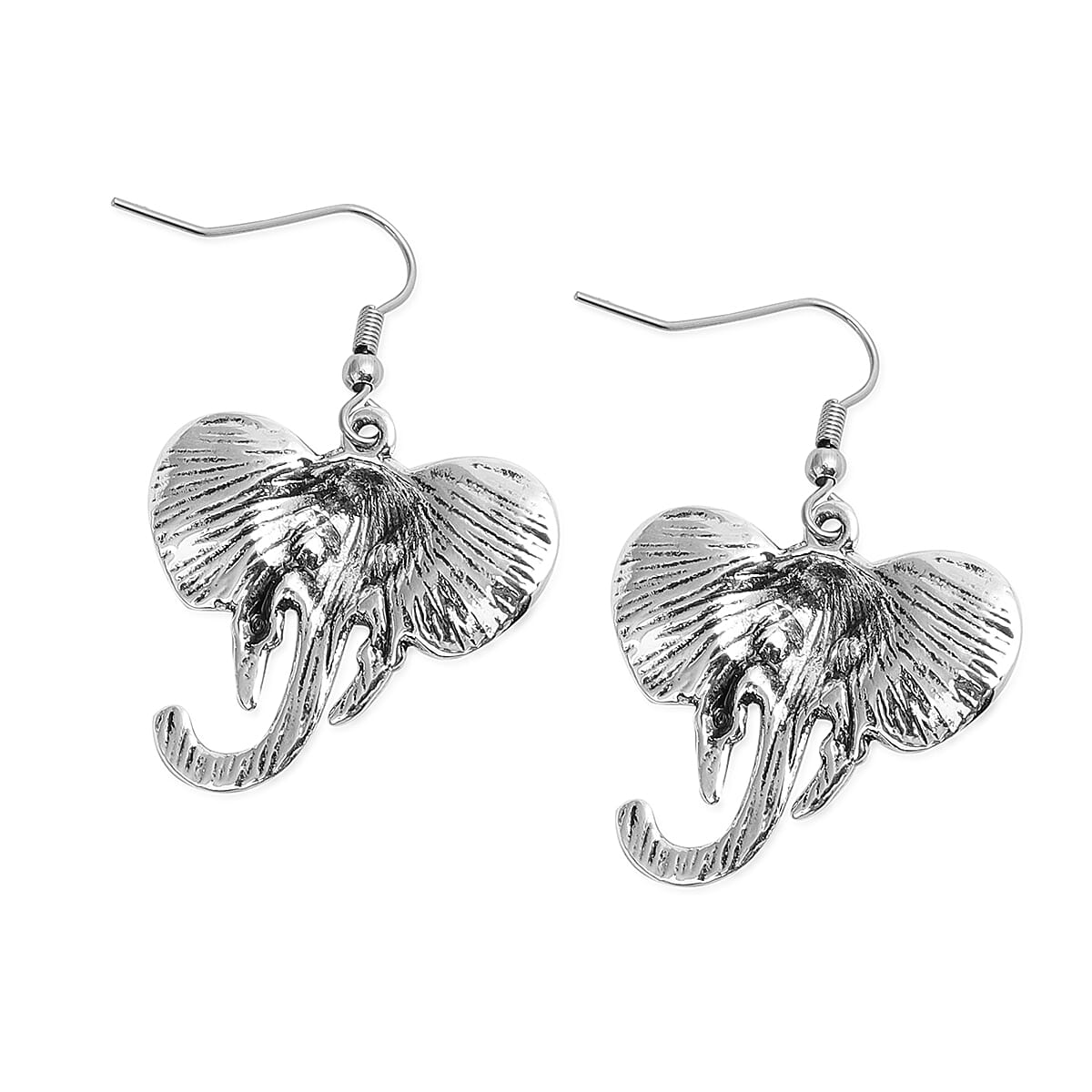 Elephant Earrings and Necklace in Silvertone and Stainless Steel 16 Inches