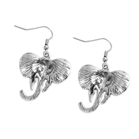 Elephant Earrings and Necklace 16 Inches in Silvertone and Stainless Steel image number 6