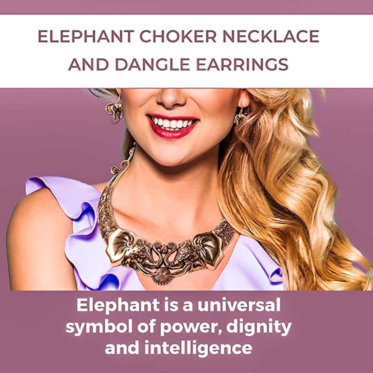 Elephant Earrings and Necklace 16 Inch in Rosetone image number 3