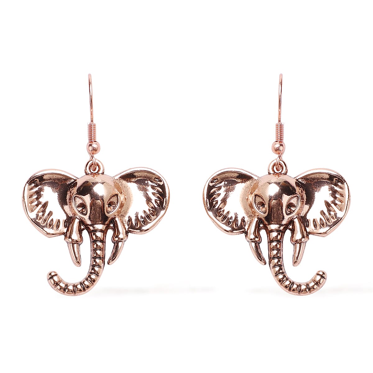 Elephant Earrings and Necklace 16 Inch in Rosetone