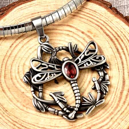 Mozambique Garnet Pendant With Necklace 16 Inch in Black Oxidized Stainless Steel 4.00 ctw  image number 1