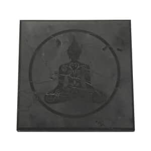 Shungite Polished Square Tile, Buddha Engraved Shungite Stone, Shungite Plate For Phone, Shungite Phone Plate 1394.00 ctw