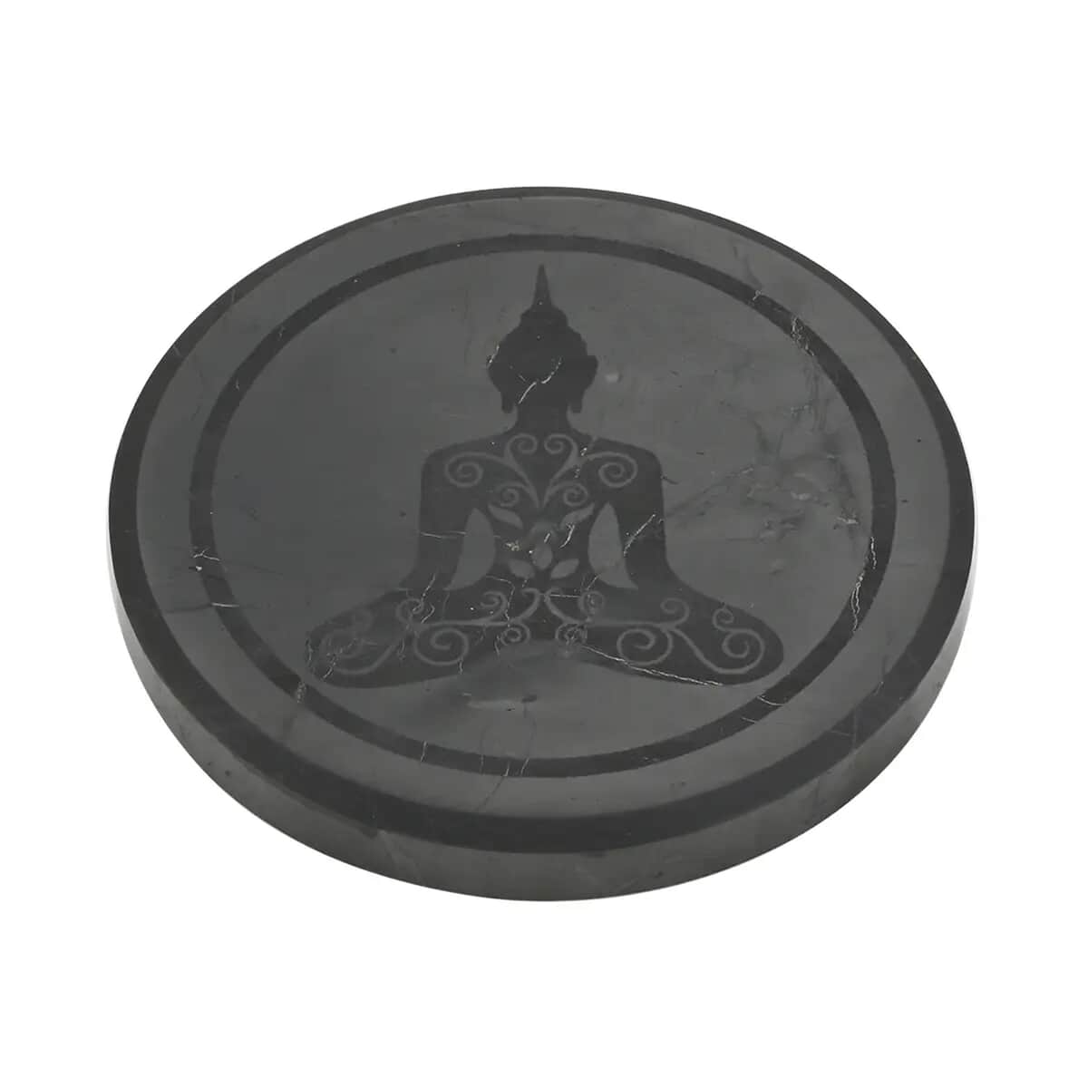 Shungite Buddha Round Tile 10cm Approx. 947.00 ctw image number 0
