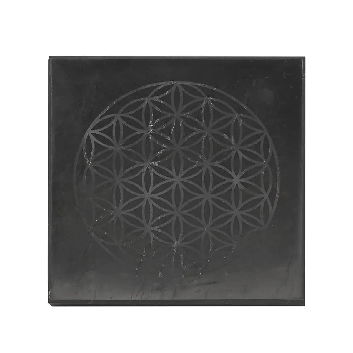 Shungite Square Tile, Flower of Life Engraved Shungite Stone, Shungite Plate For Phone, Shungite Phone Plate  1499.00 ctw image number 0