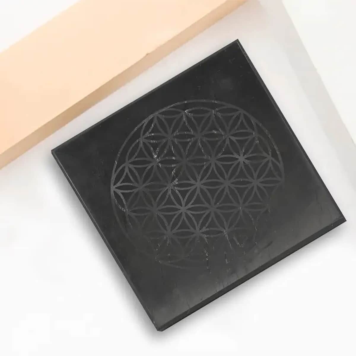 Shungite Square Tile, Flower of Life Engraved Shungite Stone, Shungite Plate For Phone, Shungite Phone Plate  1499.00 ctw image number 3