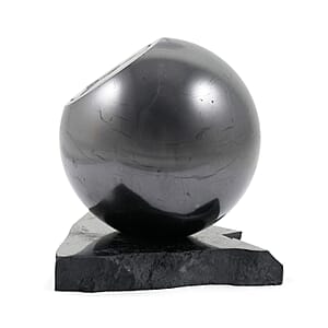 Buddha Engraved Shungite Sphere with Stand 8cm Approx. 629.00 ctw