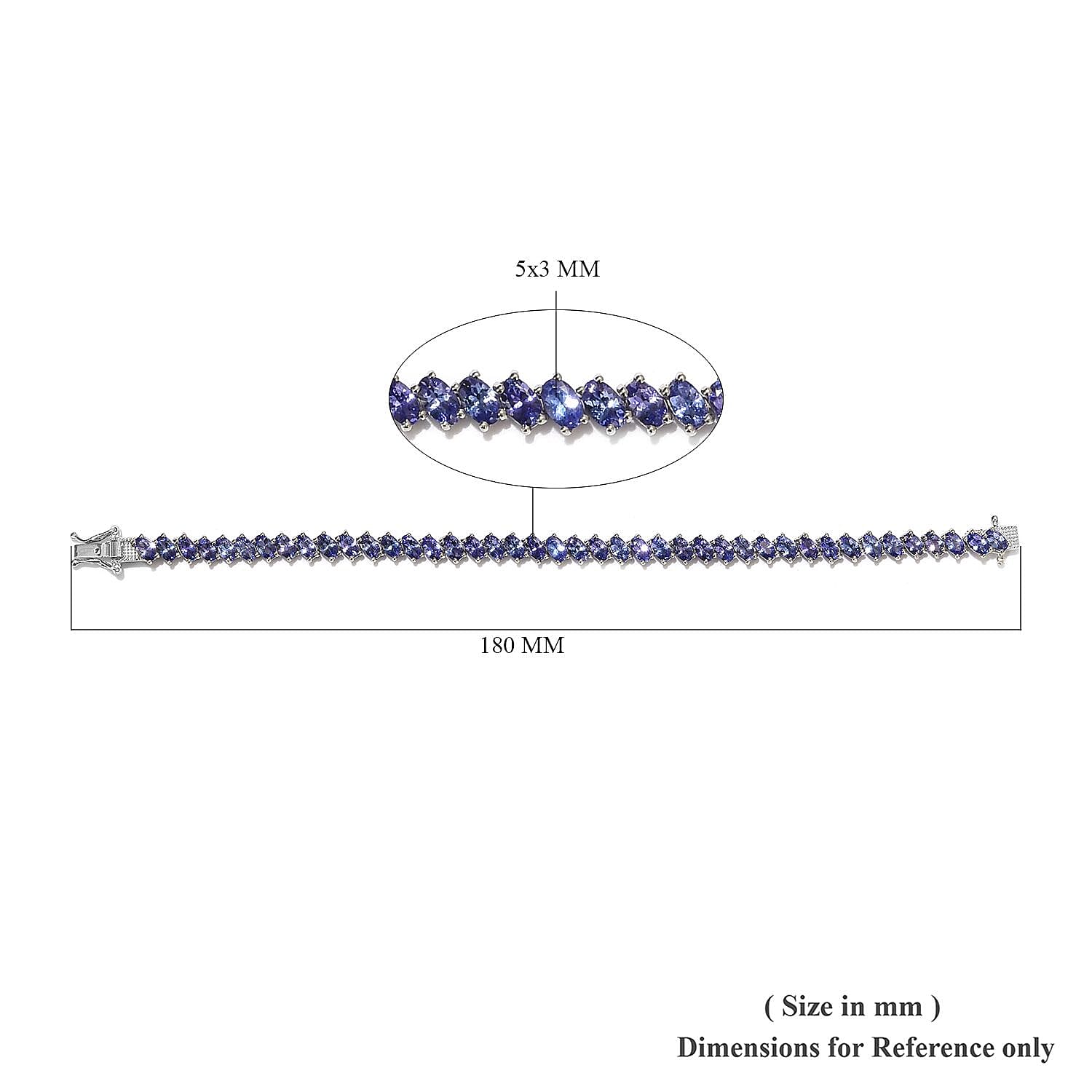 Tanzanite 10.00 ctw Tennis Bracelet in Platinum Over Sterling Silver (6.50 In)