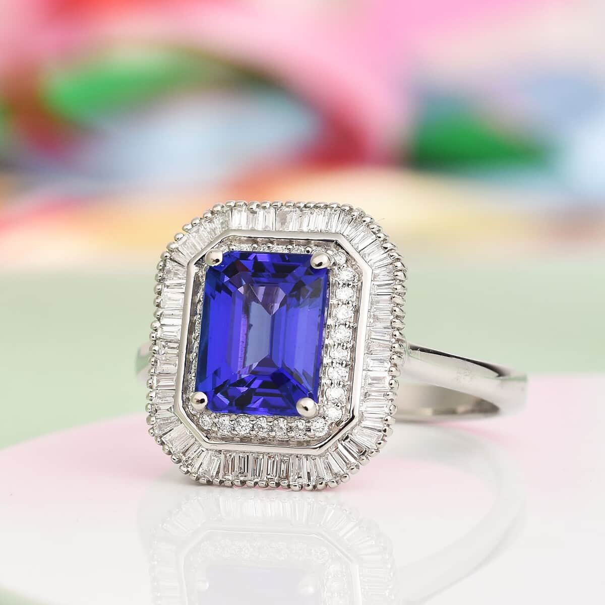 Rhapsody 950 Platinum AAAA Tanzanite and E-F VS2 Diamond Cocktail Ring (Size 6.0) 7.30 Grams 3.25 ctw image number 1
