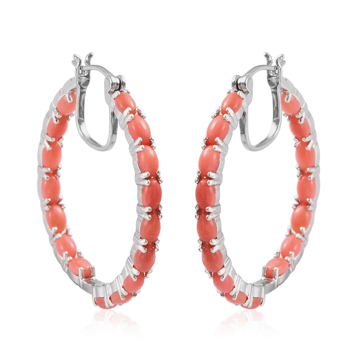 6.40 ctw Oregon Peach Opal Hoop Earrings in Platinum Over Sterling Silver image number 0