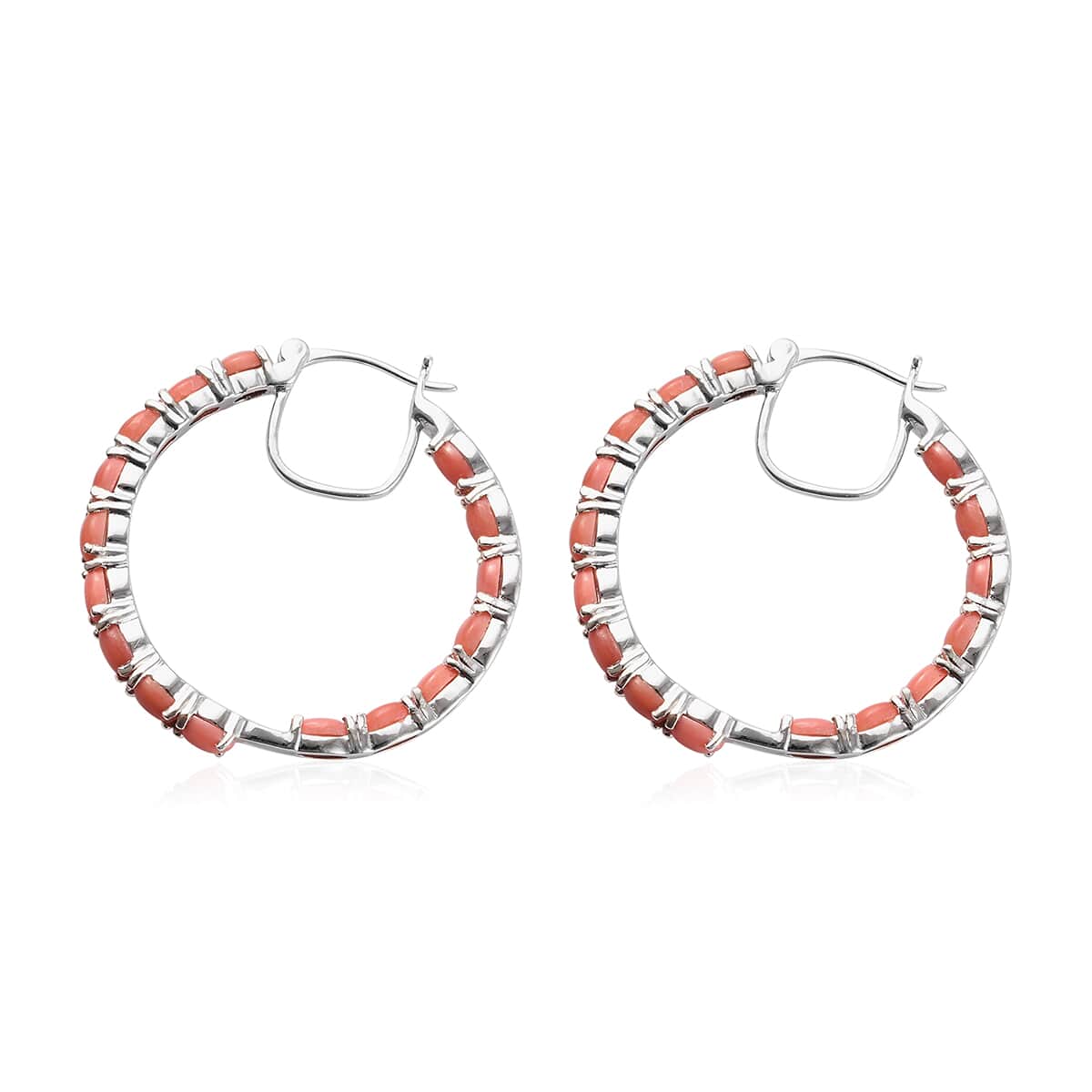 6.40 ctw Oregon Peach Opal Hoop Earrings in Platinum Over Sterling Silver image number 3