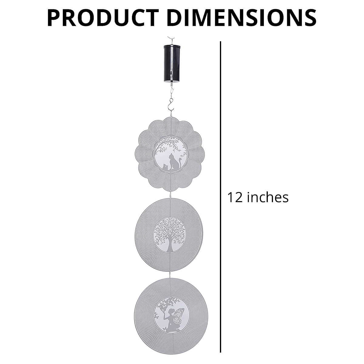 Set of 3 Silver Color Stainless Steel Wind Spinner with Hanging Motor (3xAA Battery Not Included) image number 4