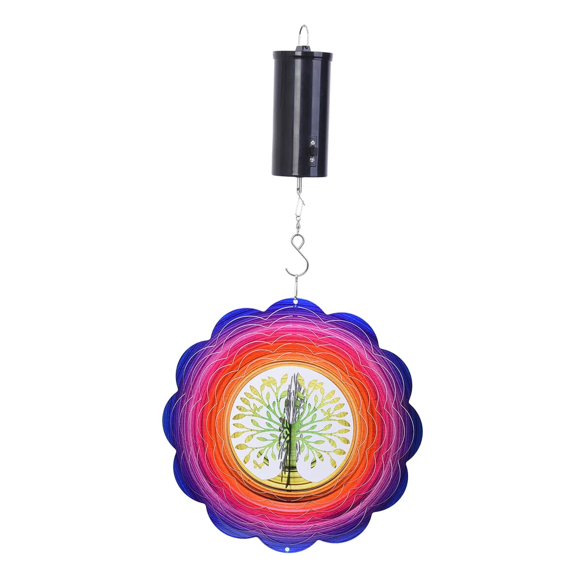 Multi Color Stainless Steel 3D Tree Pattern Wind Spinner with Hanging Motor (10") (3xAA Battery Not Included) image number 0