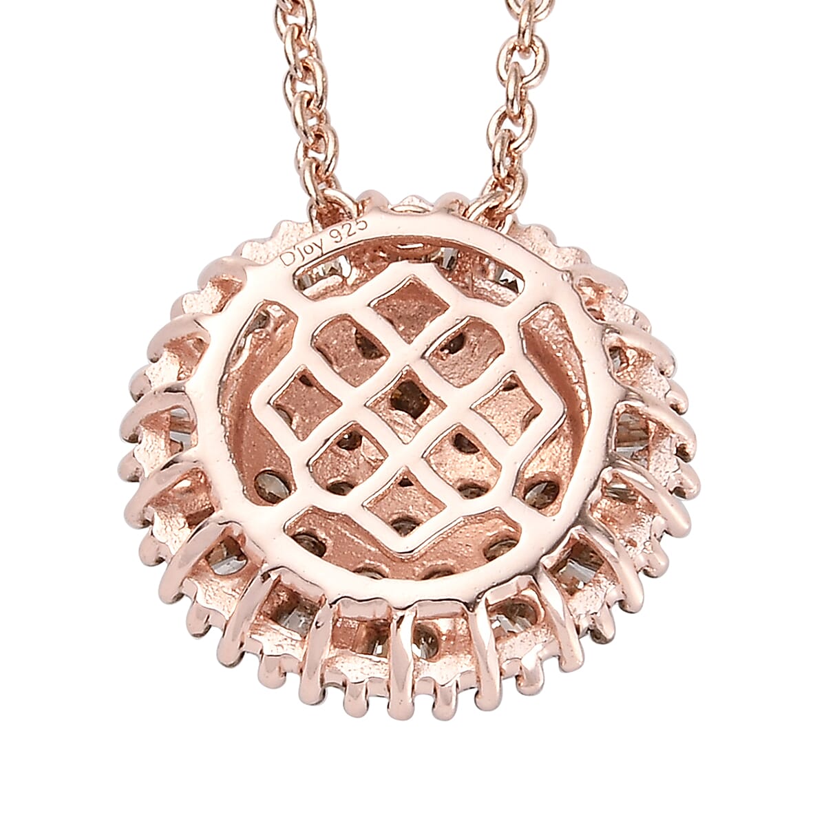 Natural Champagne Diamond Halo Pendant Necklace 20 Inches in Rhodium and Vermeil Rose Gold Over Sterling Silver 1.25 ctw