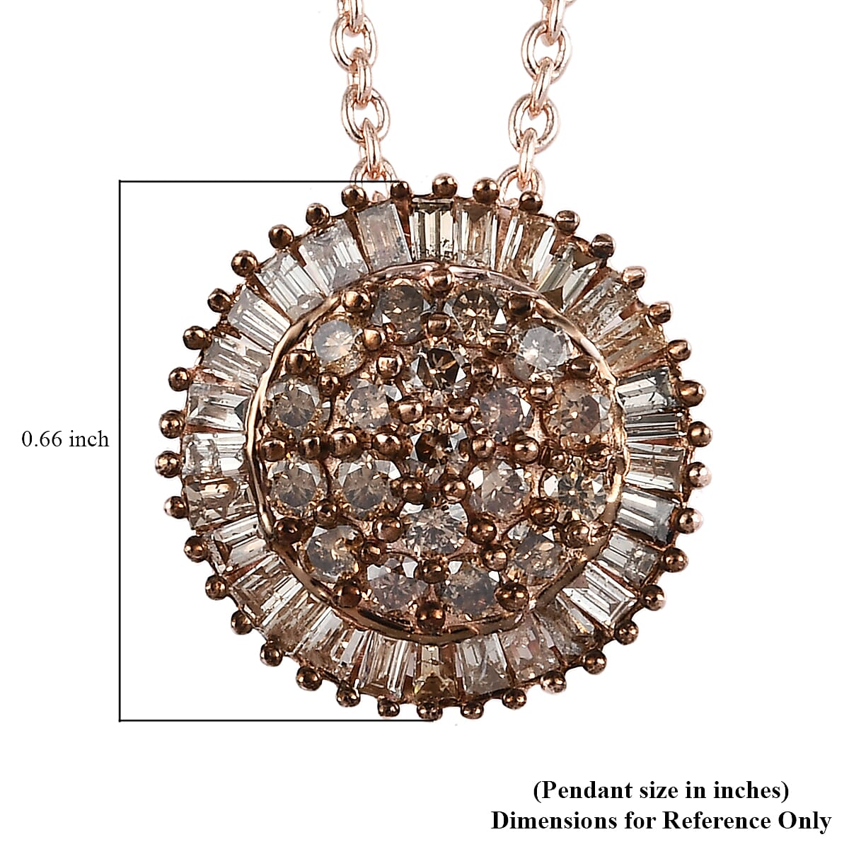 Natural Champagne Diamond Halo Pendant Necklace 20 Inches in Rhodium and Vermeil Rose Gold Over Sterling Silver 1.25 ctw
