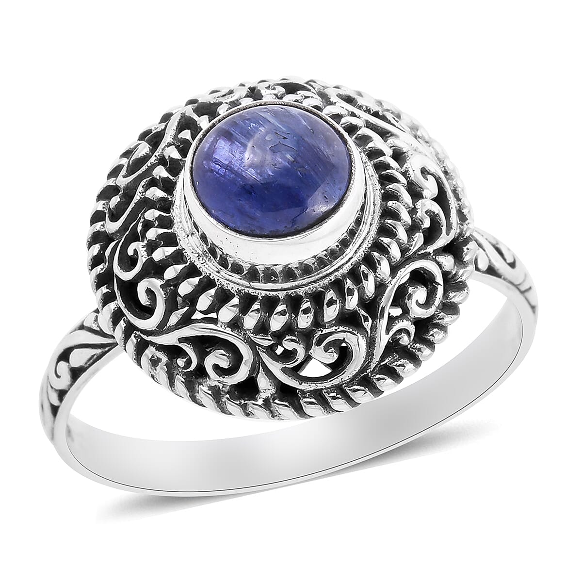 Buy Bali Legacy Tanzanite Round Shape Ring in Sterling Silver (Size 10. ...