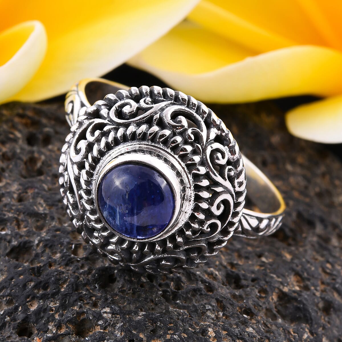 Buy Bali Legacy Tanzanite Round Shape Ring in Sterling Silver (Size 10. ...
