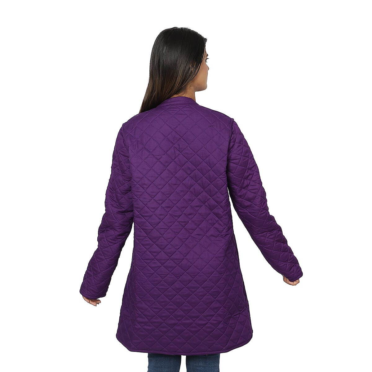 Passage Reversible Button-Up Long Quilted Jacket - Damask Print/Reverse Side Purple - L image number 5
