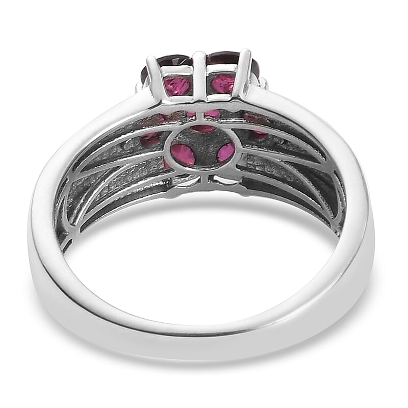 Personalized Orissa Rhodolite Garnet Floral Ring in Platinum Over Sterling Silver (Size 6.0) 2.30 ctw