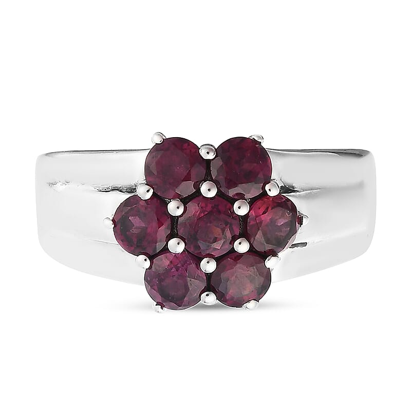 Personalized Orissa Rhodolite Garnet Floral Ring in Platinum Over Sterling Silver (Size 6.0) 2.30 ctw