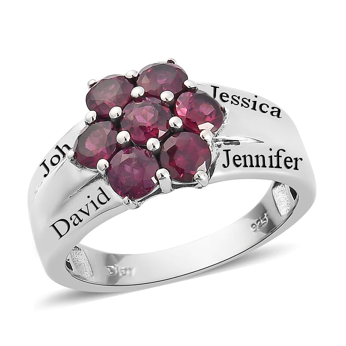 Orissa Rhodolite Garnet Floral Ring in Platinum Over Sterling Silver (Size 7.0) 2.30 ctw