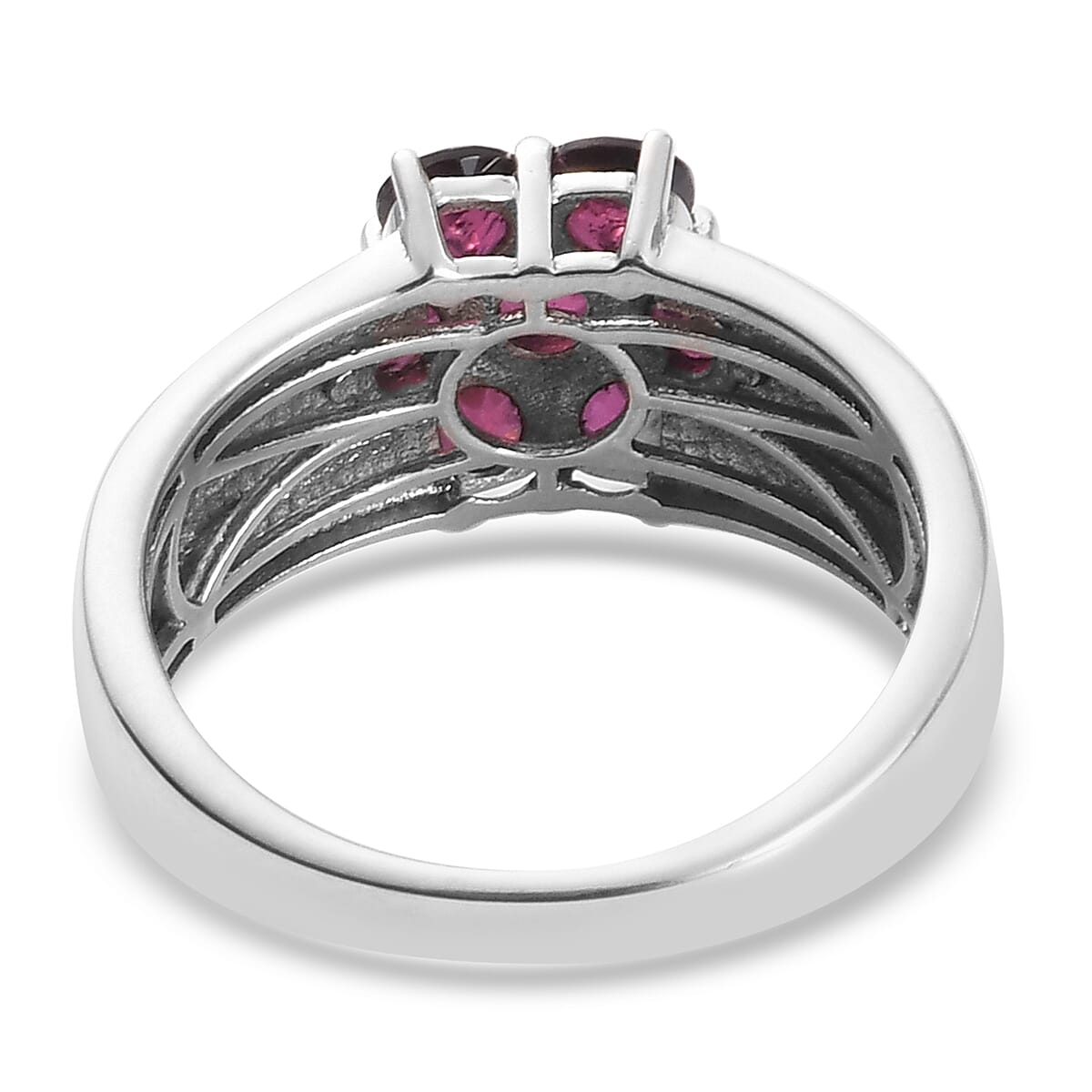 Orissa Rhodolite Garnet Floral Ring in Platinum Over Sterling Silver (Size 7.0) 2.30 ctw