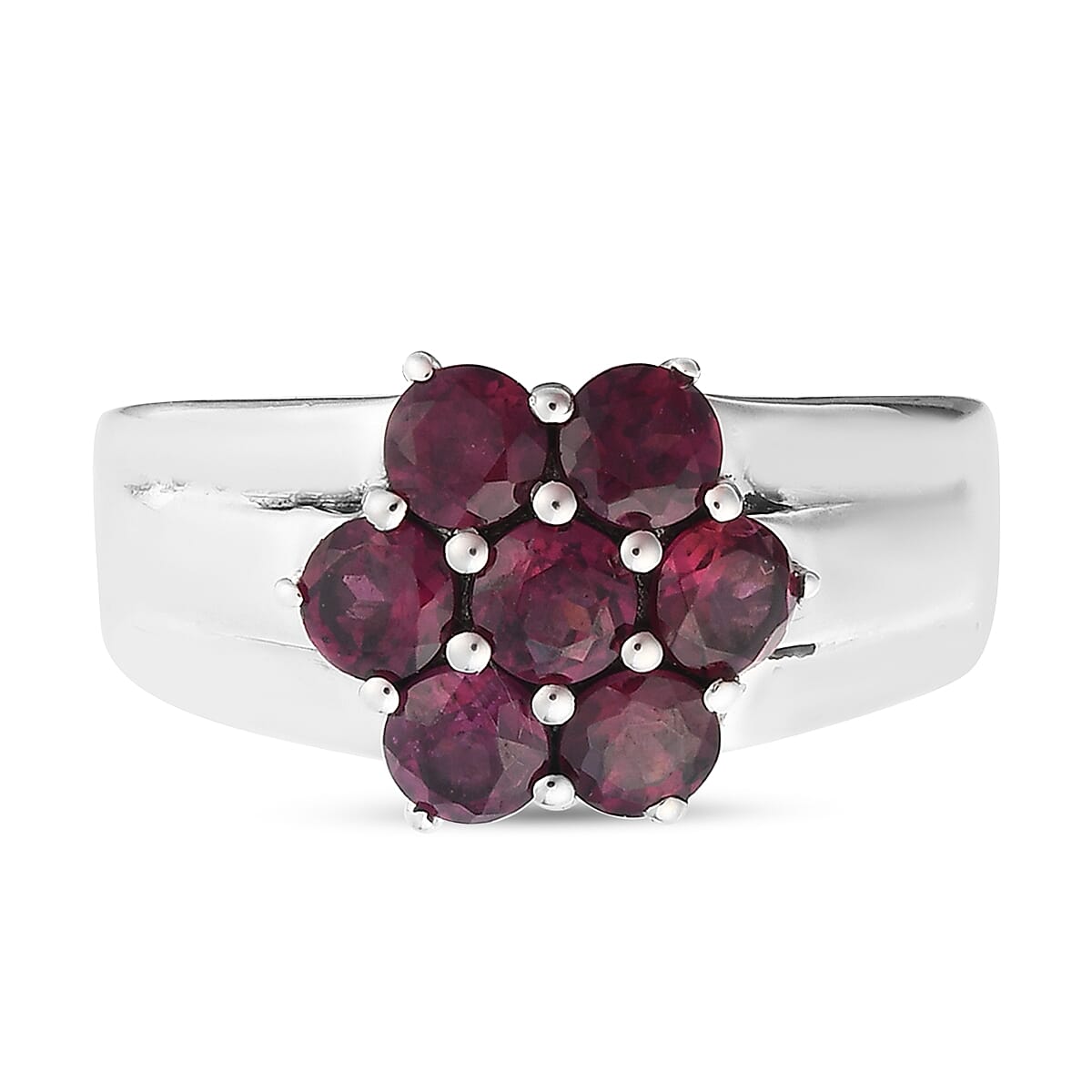 Orissa Rhodolite Garnet Floral Ring in Platinum Over Sterling Silver (Size 7.0) 2.30 ctw