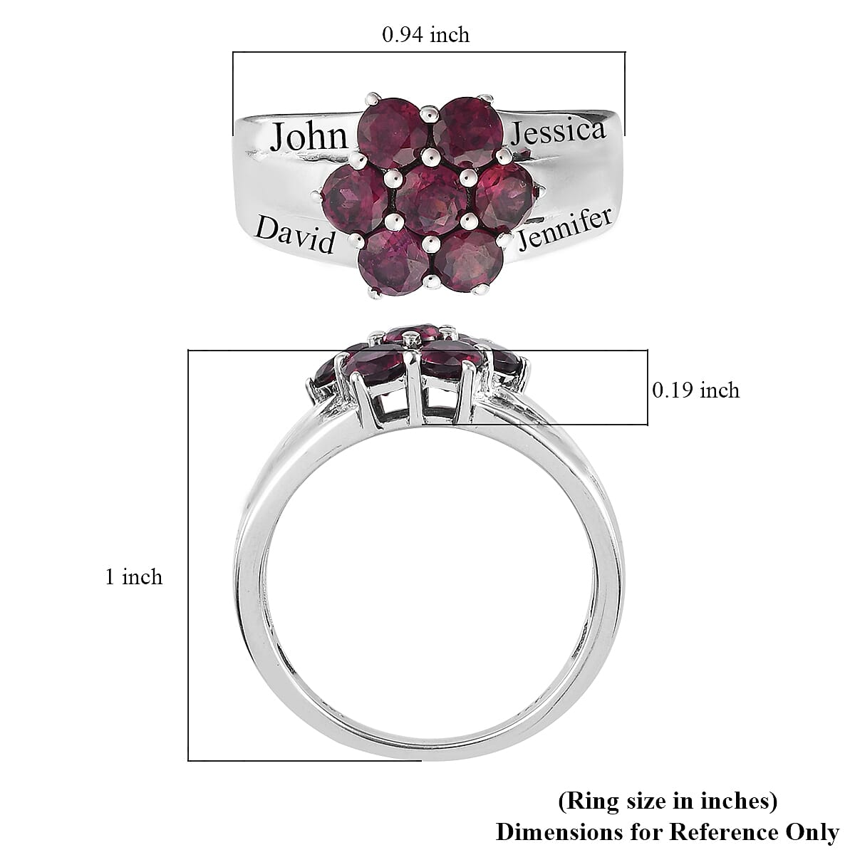 Orissa Rhodolite Garnet Floral Ring in Platinum Over Sterling Silver (Size 7.0) 2.30 ctw