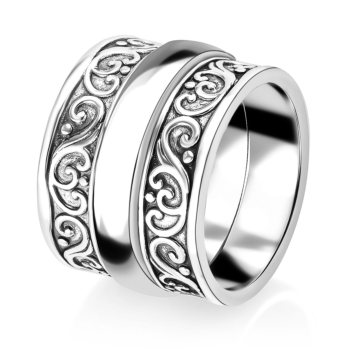 Personalized Black Oxidized Sterling Silver Spinner Ring image number 2