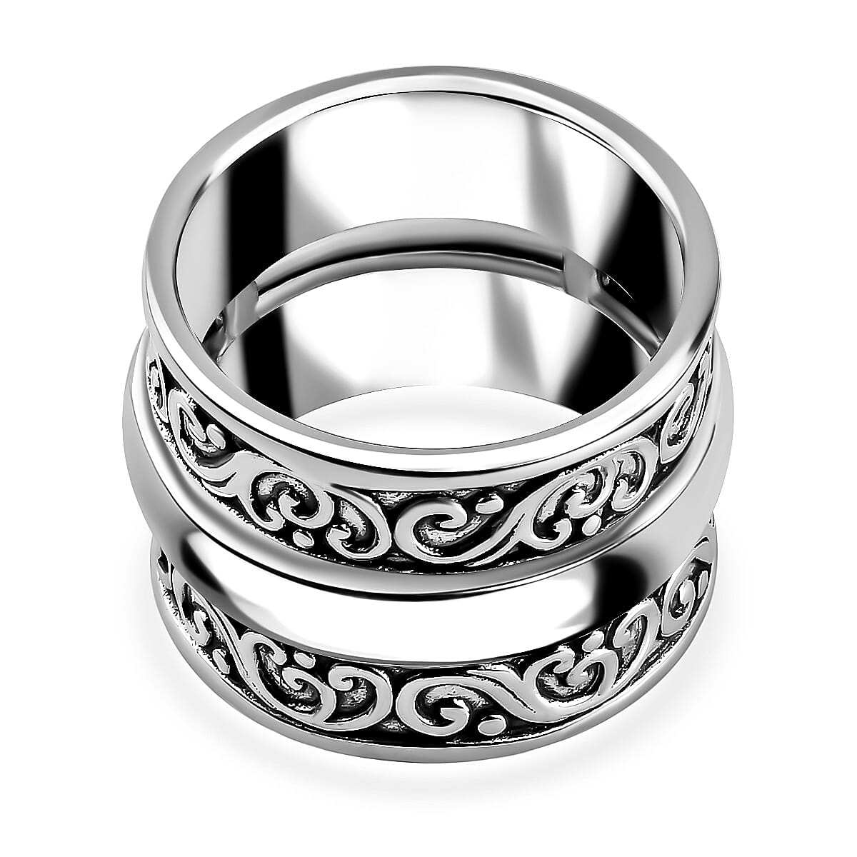 Personalized Black Oxidized Sterling Silver Spinner Ring image number 3