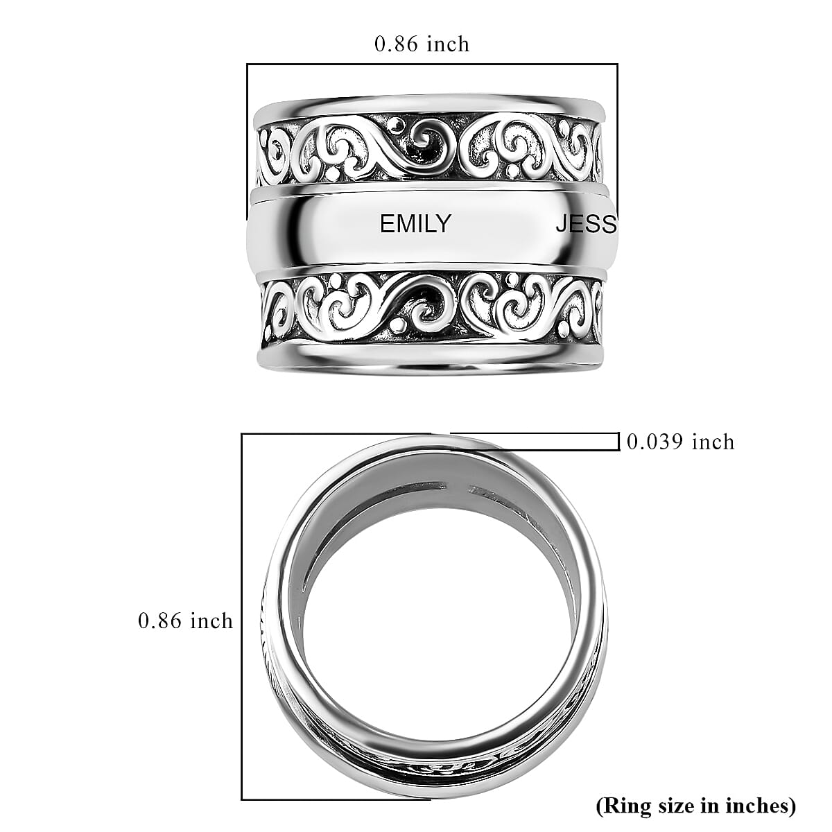 Personalized Black Oxidized Sterling Silver Spinner Ring image number 5