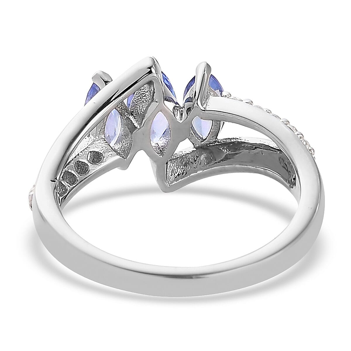 Tanzanite and Zircon Ring in Platinum Over Sterling Silver (Size 7.0) 1.15 ctw