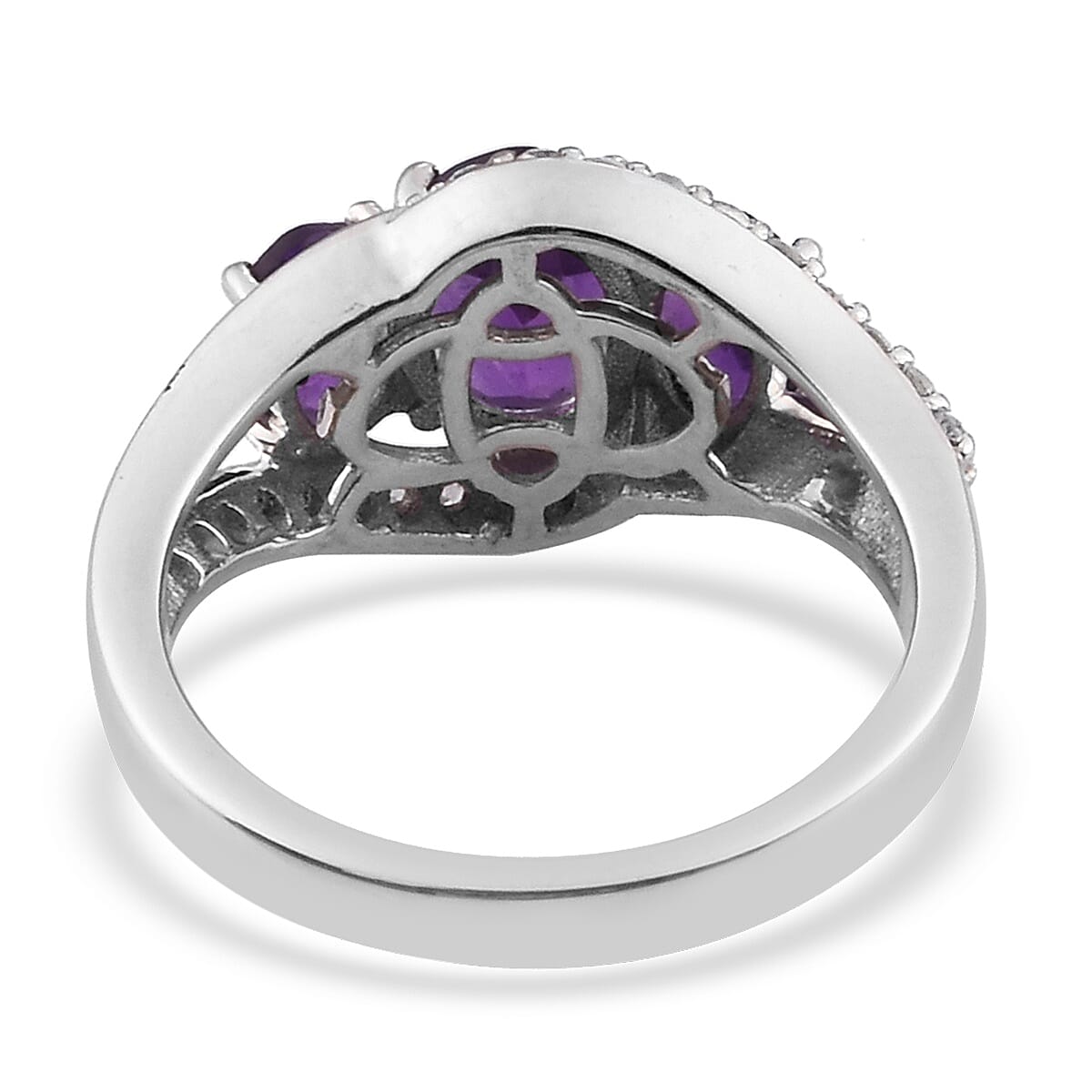 Amethyst, Zircon Ring in Platinum Over Sterling Silver (Size 7.0) 2.40 ctw
