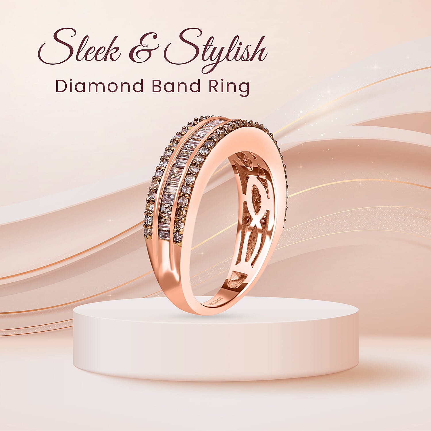 Natural Champagne Diamond Band Ring in Vermeil Rose Gold Over Sterling Silver, Promise Rings (Size 10.0) 1.00 ctw