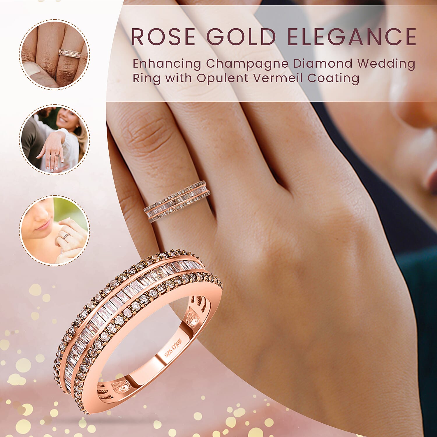 Natural Champagne Diamond Band Ring in Vermeil Rose Gold Over Sterling Silver, Promise Rings (Size 10.0) 1.00 ctw