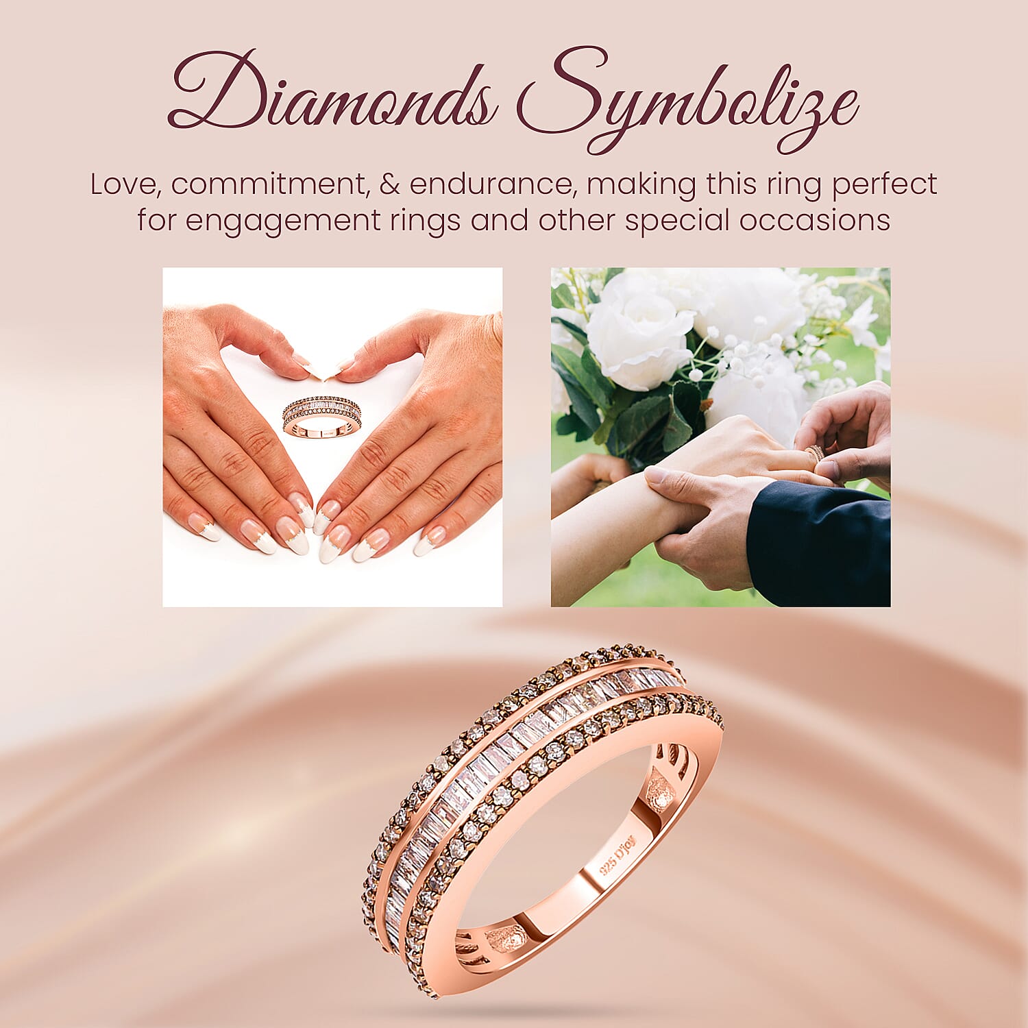 Natural Champagne Diamond Band Ring in Vermeil Rose Gold Over Sterling Silver, Promise Rings (Size 10.0) 1.00 ctw