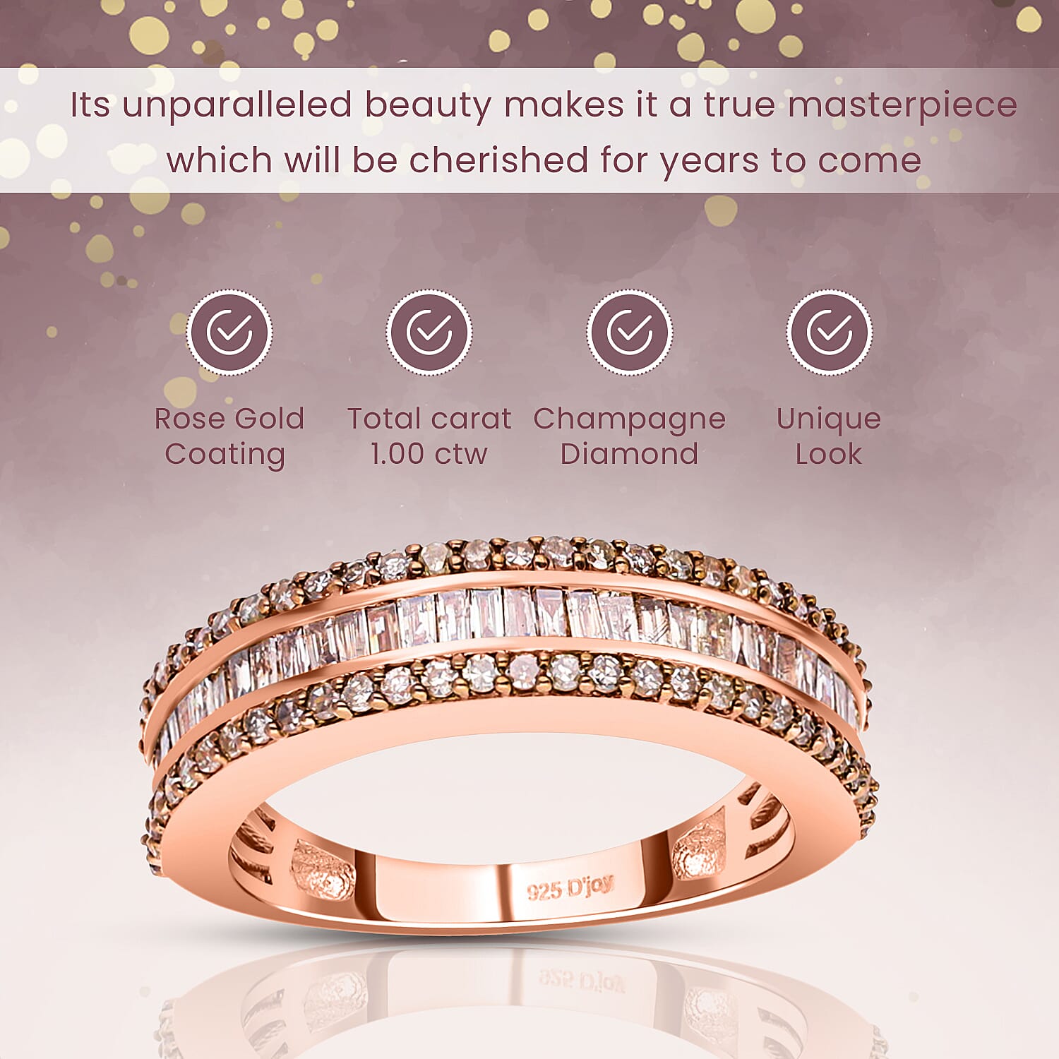 Natural Champagne Diamond Band Ring in Vermeil Rose Gold Over Sterling Silver, Promise Rings (Size 10.0) 1.00 ctw
