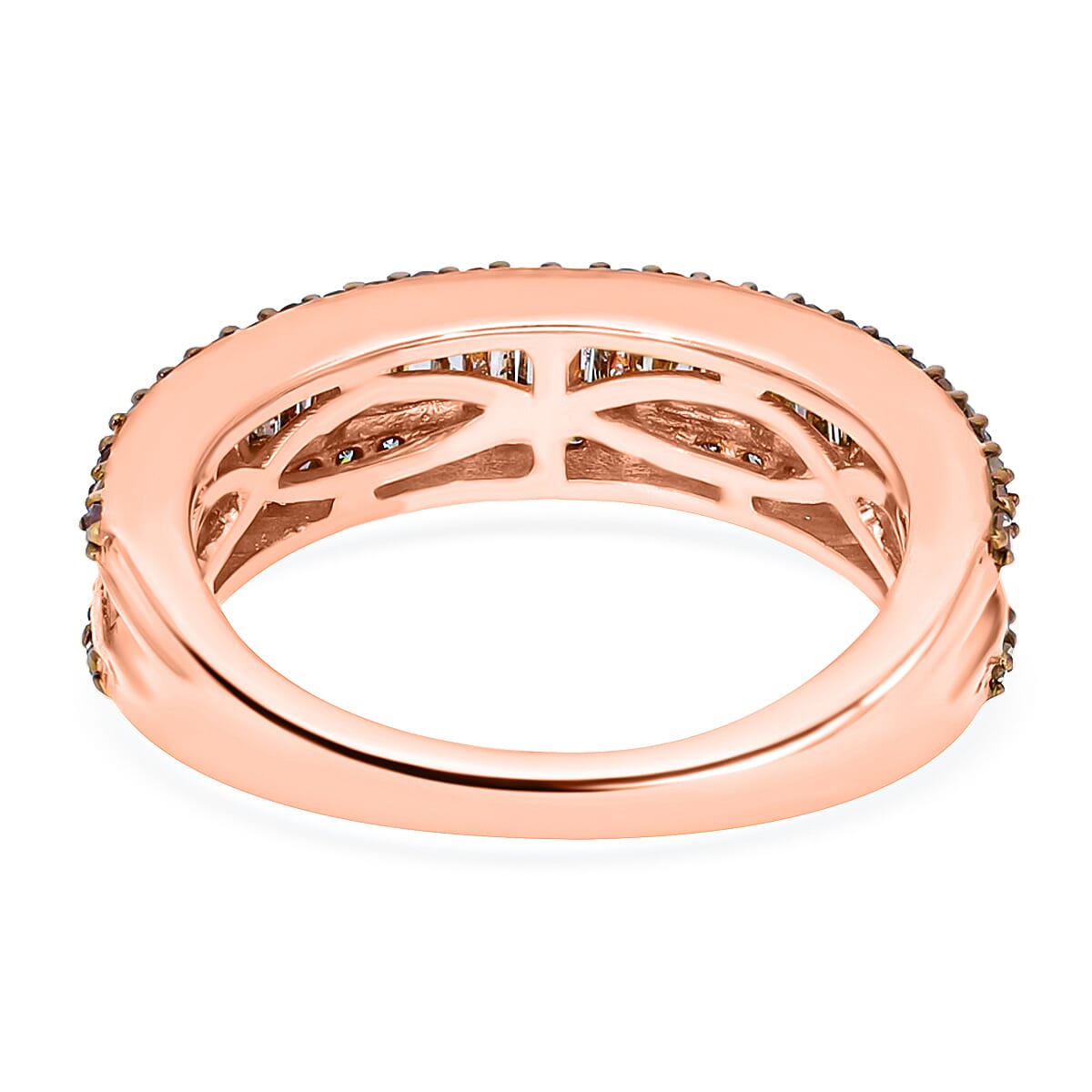 Natural Champagne Diamond Band Ring in Vermeil Rose Gold Over Sterling Silver, Promise Rings (Size 10.0) 1.00 ctw