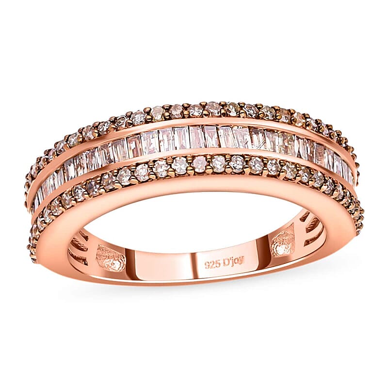 Natural Champagne Diamond, Diamond Band Ring in Vermeil RG Over Sterling Silver, Eternity Wedding Band Ring, Promise Rings For Women 1.00 ctw (Size 5)