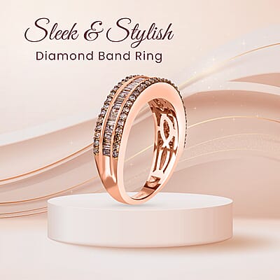 Natural Champagne Diamond, Diamond Band Ring in Vermeil RG Over Sterling Silver, Eternity Wedding Band Ring, Promise Rings For Women 1.00 ctw (Size 5)