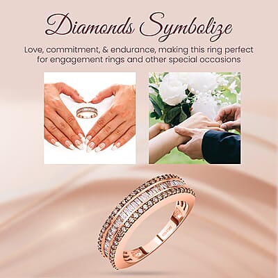 Natural Champagne Diamond, Diamond Band Ring in Vermeil RG Over Sterling Silver, Eternity Wedding Band Ring, Promise Rings For Women 1.00 ctw (Size 5)
