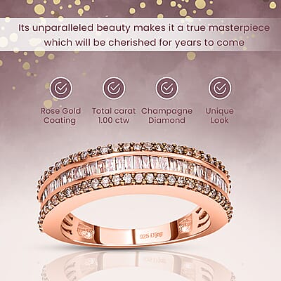 Natural Champagne Diamond, Diamond Band Ring in Vermeil RG Over Sterling Silver, Eternity Wedding Band Ring, Promise Rings For Women 1.00 ctw (Size 5)