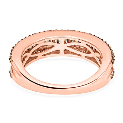 Natural Champagne Diamond, Diamond Band Ring in Vermeil RG Over Sterling Silver, Eternity Wedding Band Ring, Promise Rings For Women 1.00 ctw (Size 5)