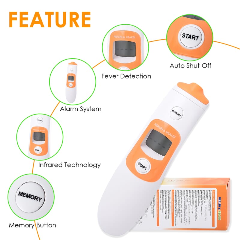 HEALTH & HEALTH Infrared Thermometer with 3 Color LCD Display (2xAAA Battery Not Included)