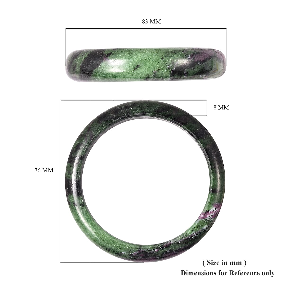 374.50 ctw Ruby Zoisite Bangle Bracelet 6.75 Inch image number 3