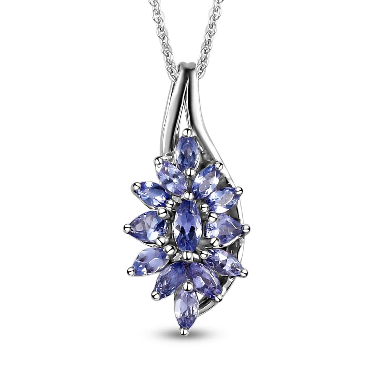 Tanzanite Floral Pendant Necklace 20 Inches in Platinum Over Sterling Silver 1.20 ctw image number 0