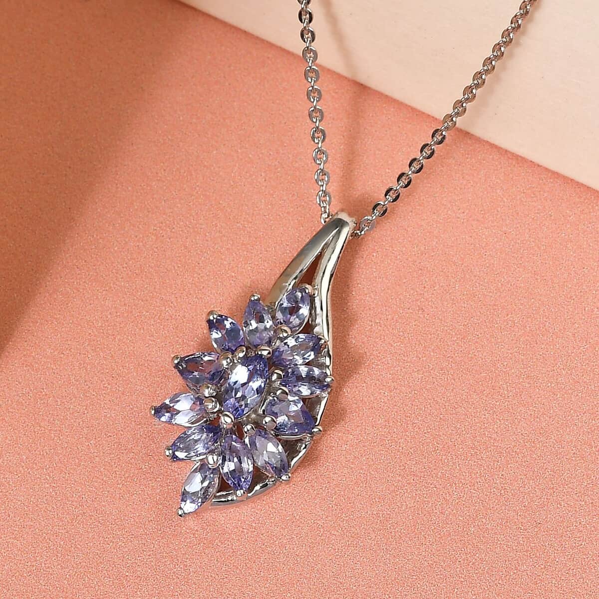 Tanzanite Floral Pendant Necklace 20 Inches in Platinum Over Sterling Silver 1.20 ctw image number 1